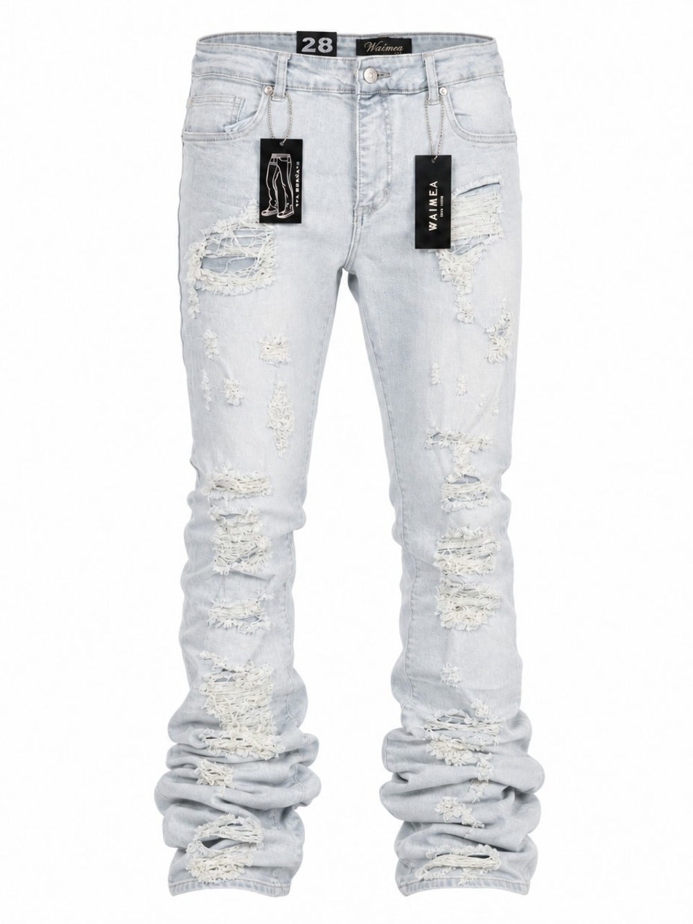 NWT Waimea Men’s Stacked Fit Distressed Jeans Light Wash Grey 38x36